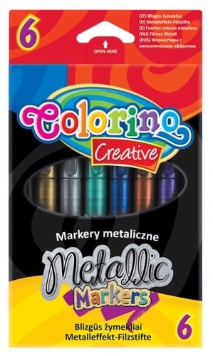 Маркери для малювання Colorino Metallic, перламутрові чорнила, 6 кольорів (32582PTR) - фото 1