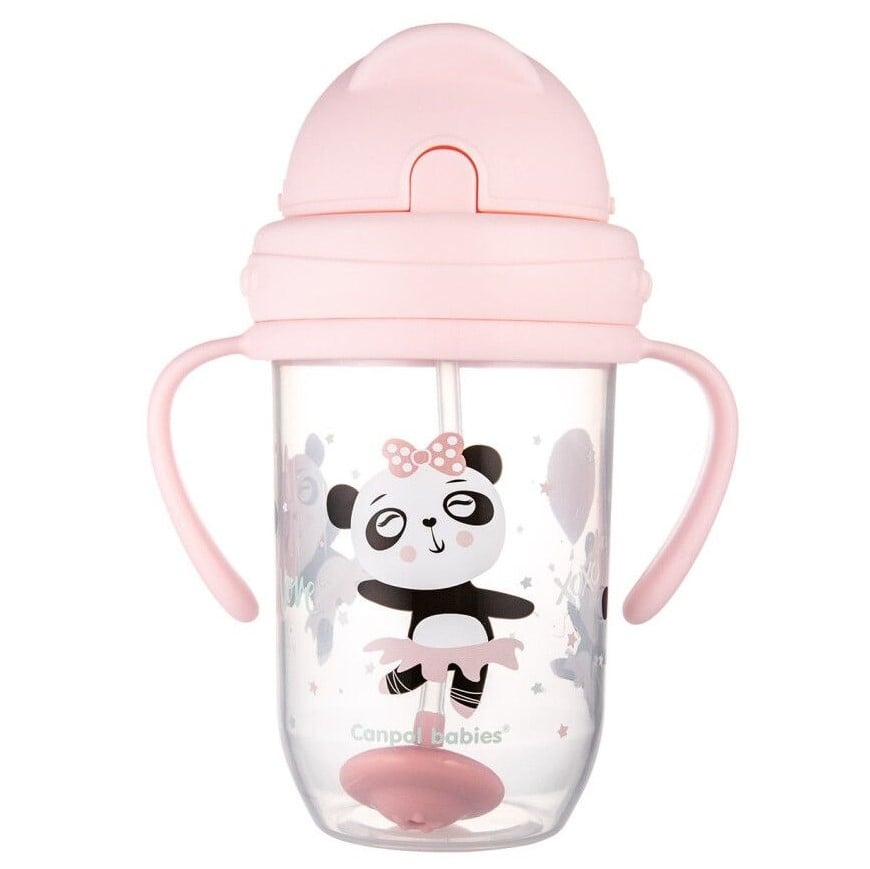 Чашка непроливайка с трубочкой и утяжелителем Canpol babies Exotic Animals 6+ мес, 270 мл, розовый (56/606_pin) - фото 1