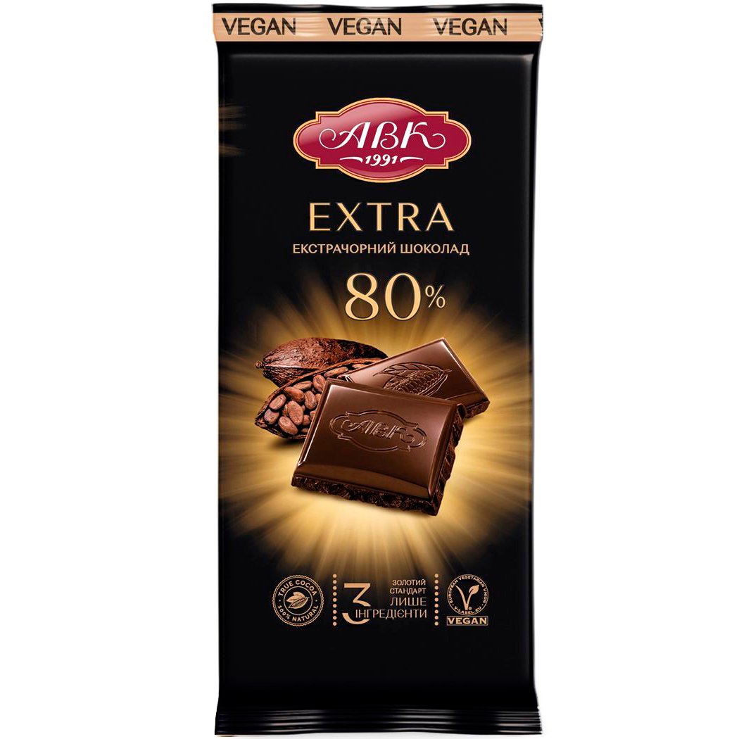 Шоколад АВК Vegan экстрачерный 80% 90 г - фото 1
