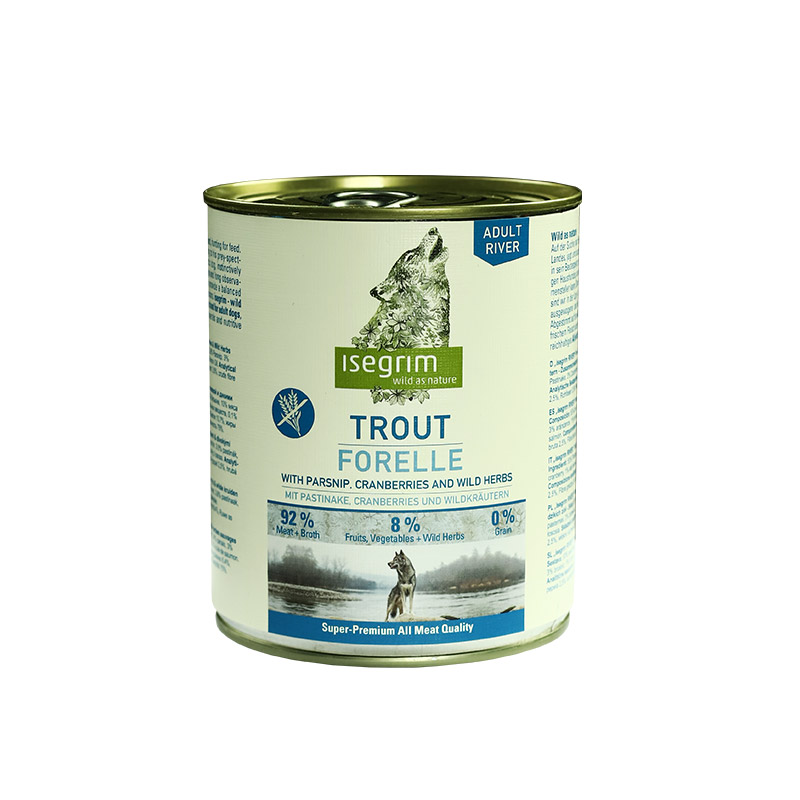 Вологий корм для дорослих собак Isegrim Adult Trout with Parsnip, Cranberries, Wild Herbs Форель з пастернаком, журавлиною і травами, 800 г - фото 1