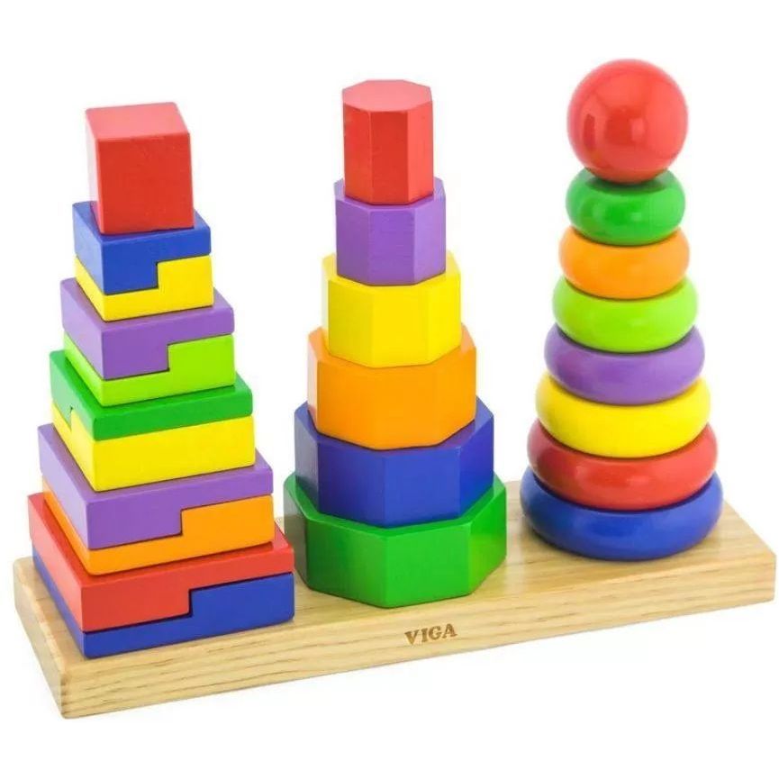Набір дерев'яних пірамідок Viga Toys Три фігури (50567) - фото 1