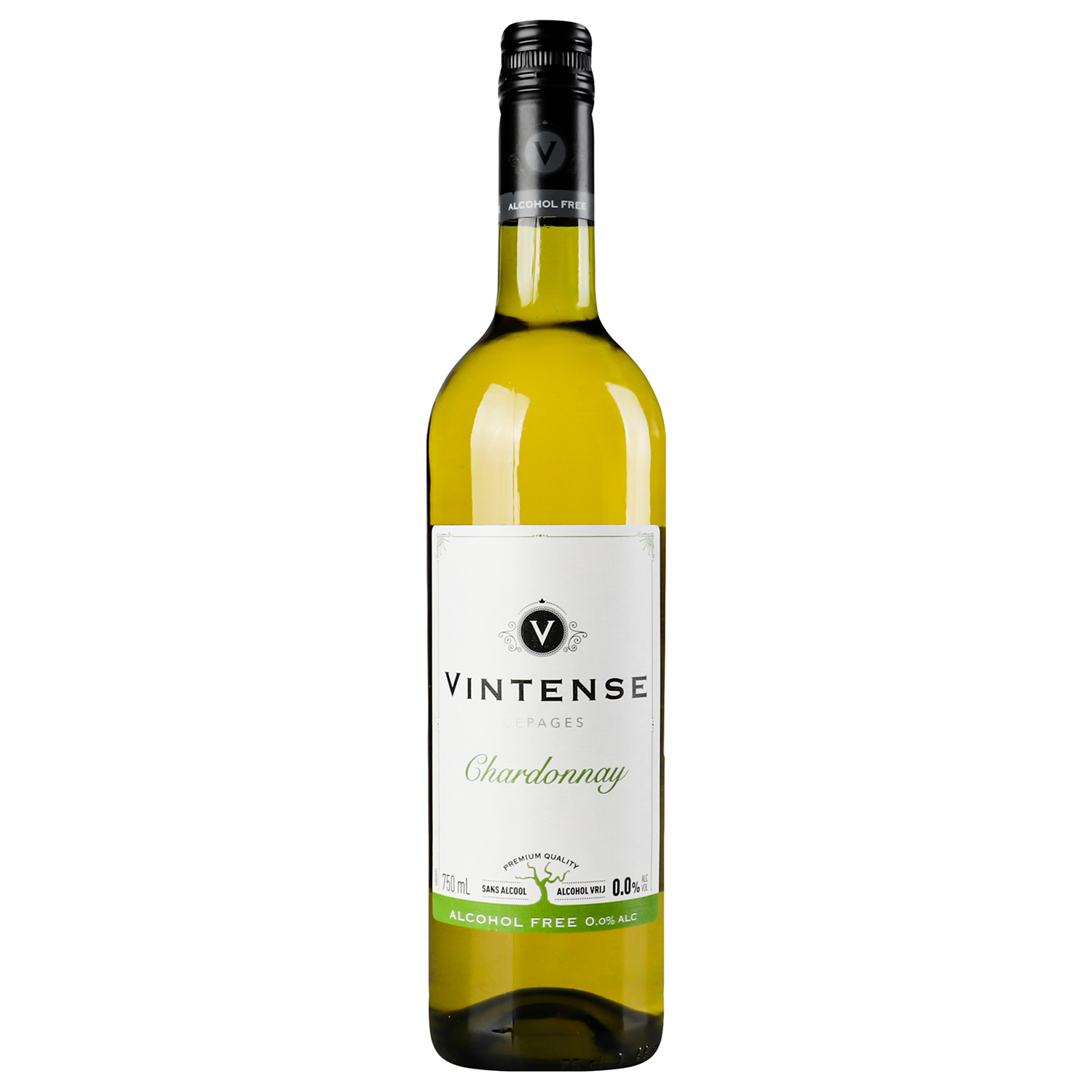 Вино Vintense Chardonnay Alcohol Free, біле, напівсухе, 0,75 л (654450) - фото 1