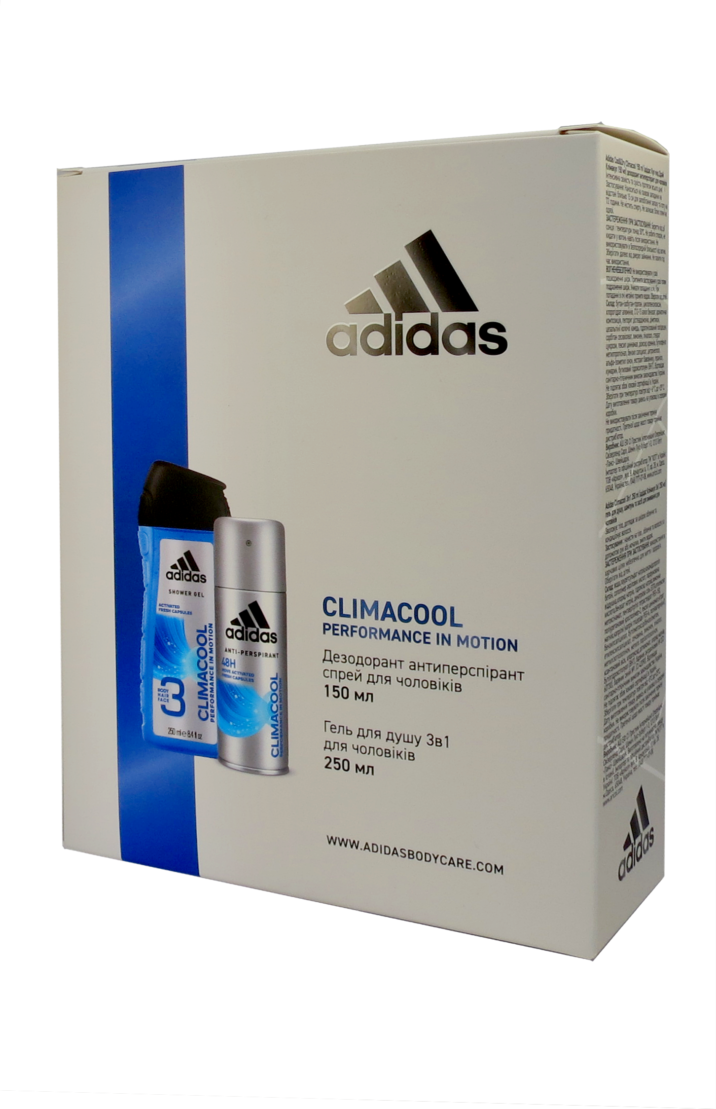 Набор для мужчин Adidas 2020 Дезодорант-антиперспирант Climacool 150 мл + Гель для душа 3in1 Body hair and face 250 мл - фото 1