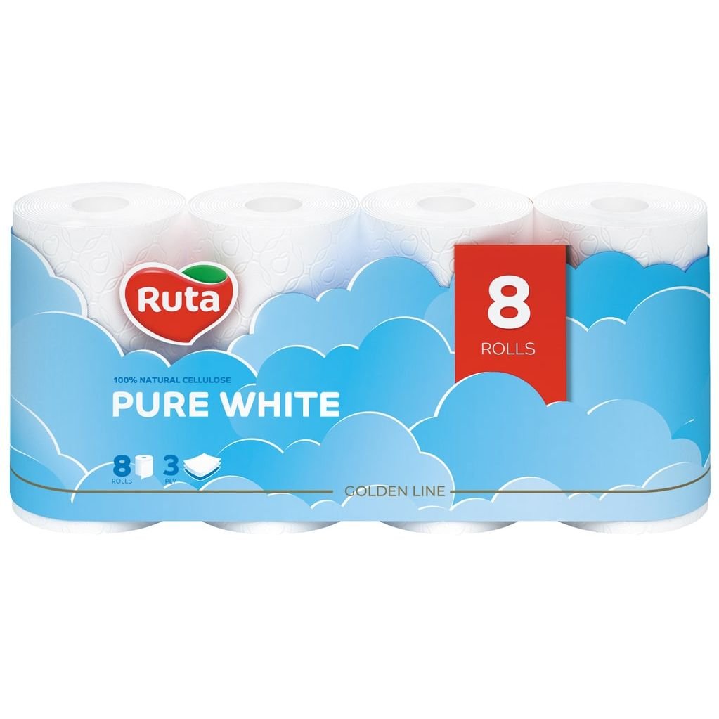 Туалетний папір Ruta Pure White, тришаровий, 8 рулонів - фото 1