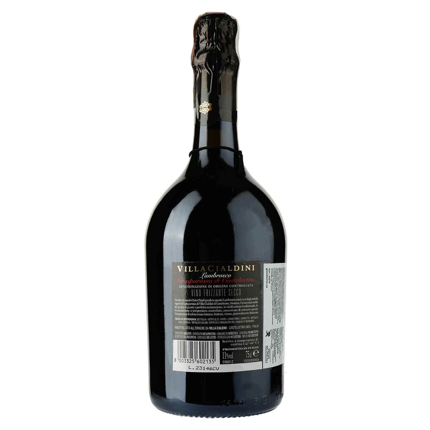 Вино игристое Cleto Chiarli Lambrusco Grasparossa Villa Cialdini, красное, сухое, 0,75 л (45510) - фото 2