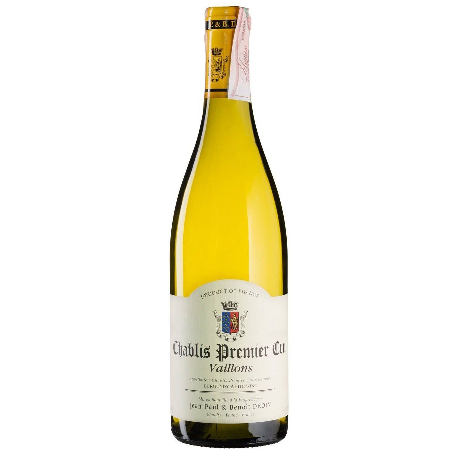 Вино Jean-Paul&Benoit Droin Chablis Premier Cru Vaillons 2021, біле, сухе, 0,75 л (R2070) - фото 1
