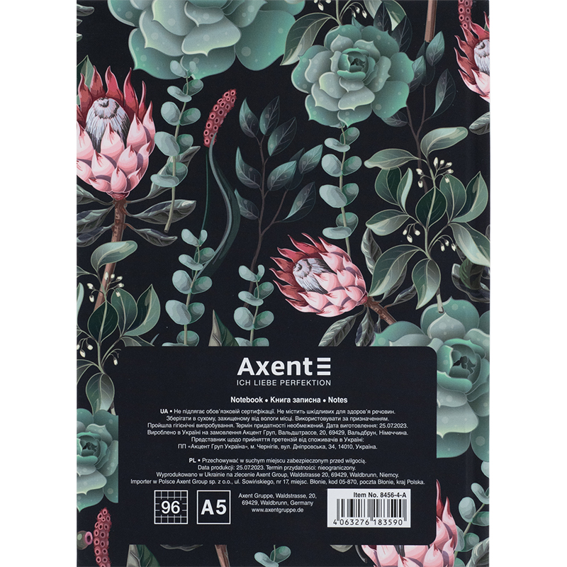 Книга записна Axent Bloom A5 в клітинку 96 аркушів зелена (8456-4-A) - фото 5