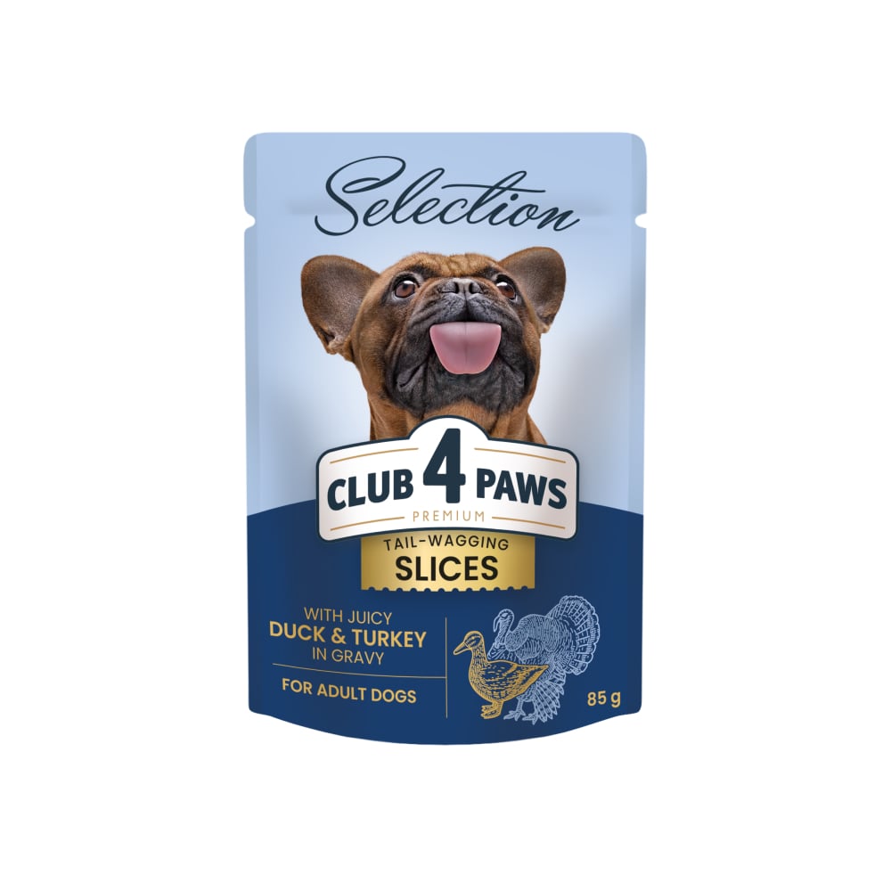 Вологий корм для дорослих собак малих порід Club 4 Paws Premium Шматочки з качкою та індичкою в соусі, 85 г (B5530501) - фото 1