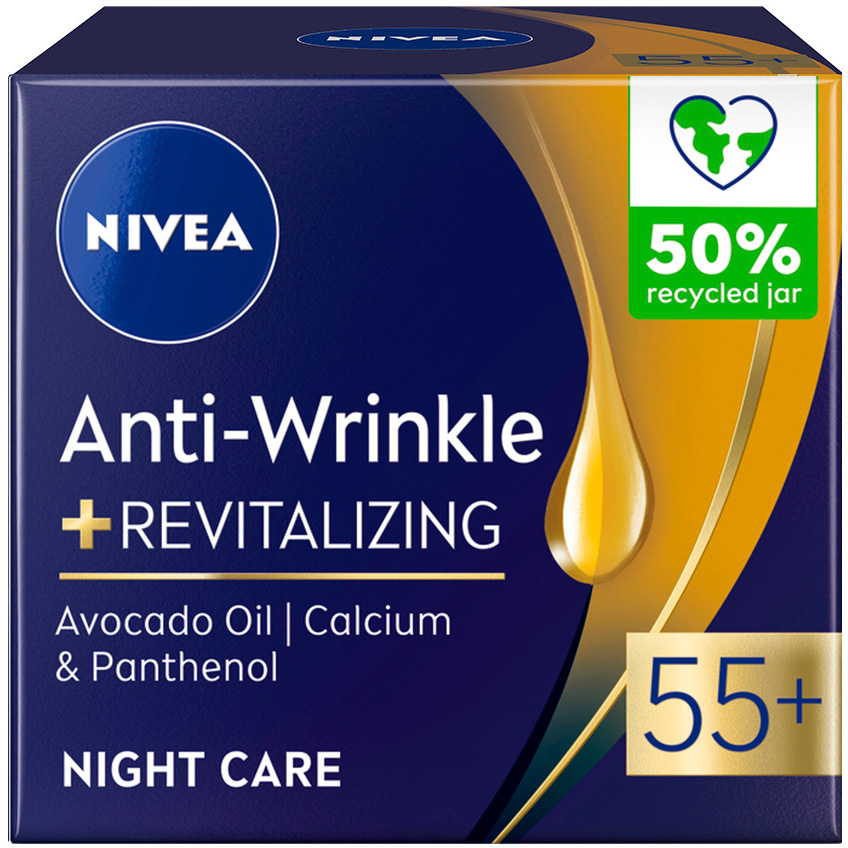 Нічний крем проти зморщок + ревіталізація Nivea Anti-Wrinkle Revitalizing 55+ 50 мл - фото 1