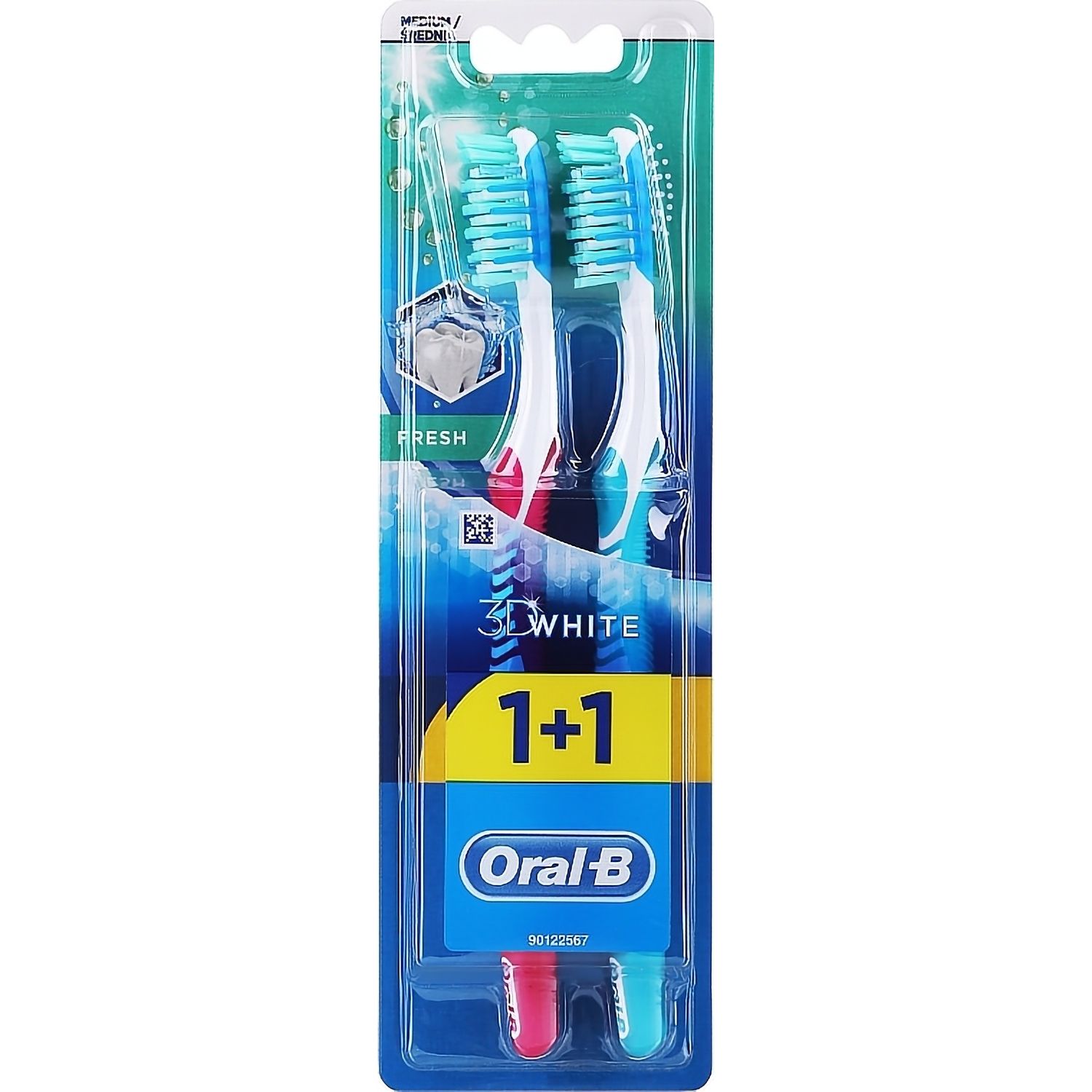 Зубная щетка Oral-B 3D White Fresh средняя бирюзовый с красным 2 шт. - фото 1