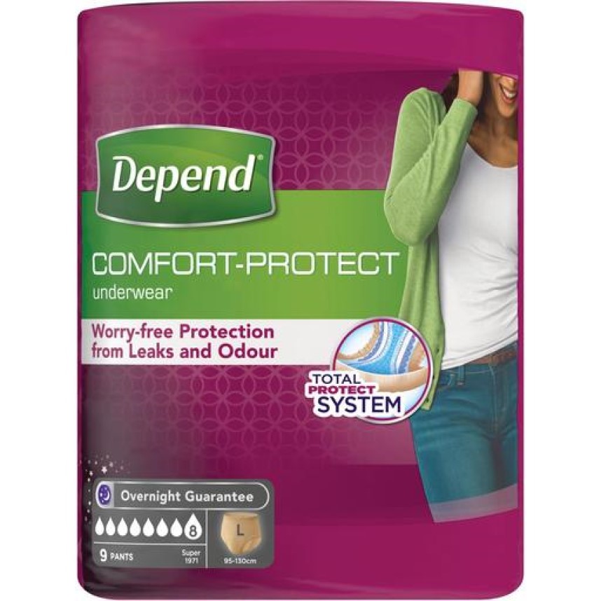 Поглощающее нижнее белье Depend для женщин L, 18 шт. (2 уп. х 9 шт.) - фото 2