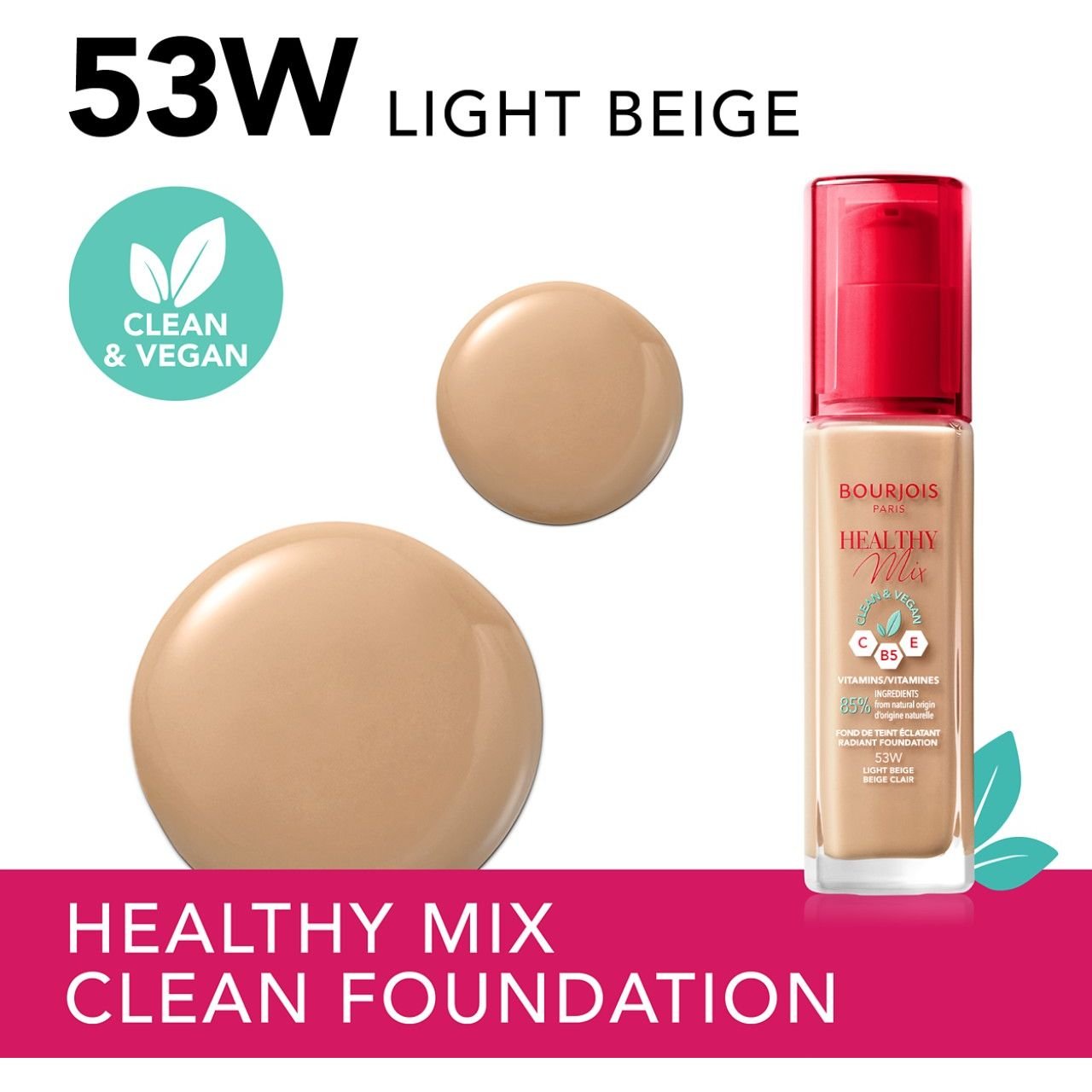 Тональна основа Bourjois Healthy Mix Clean & Vegan відтінок 53W (Light Beige) 30 мл - фото 3