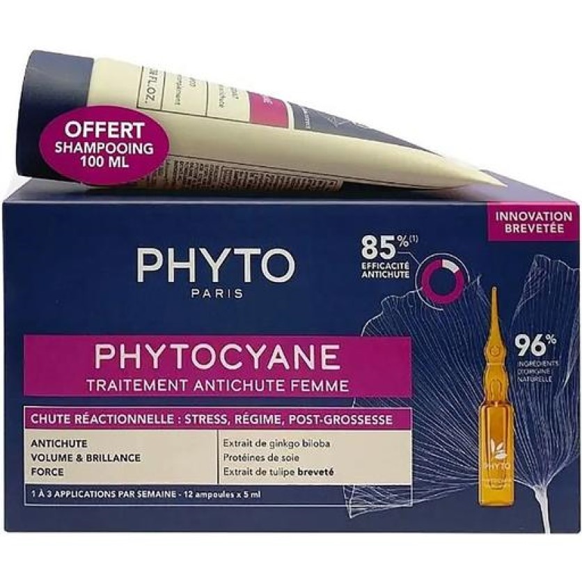 Набір Phyto Phytocyane: шампунь Invigorating Shampoo 100 мл + засіб проти випадіння волосся Treatment 12 шт. х 5 мл - фото 1