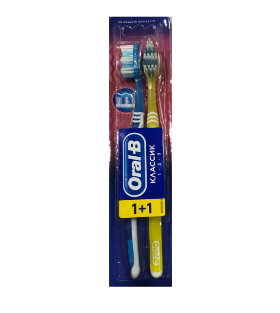 Зубная щетка Oral-B 3-Effect Classic, средняя, синий с желтым, 2 шт. - фото 1
