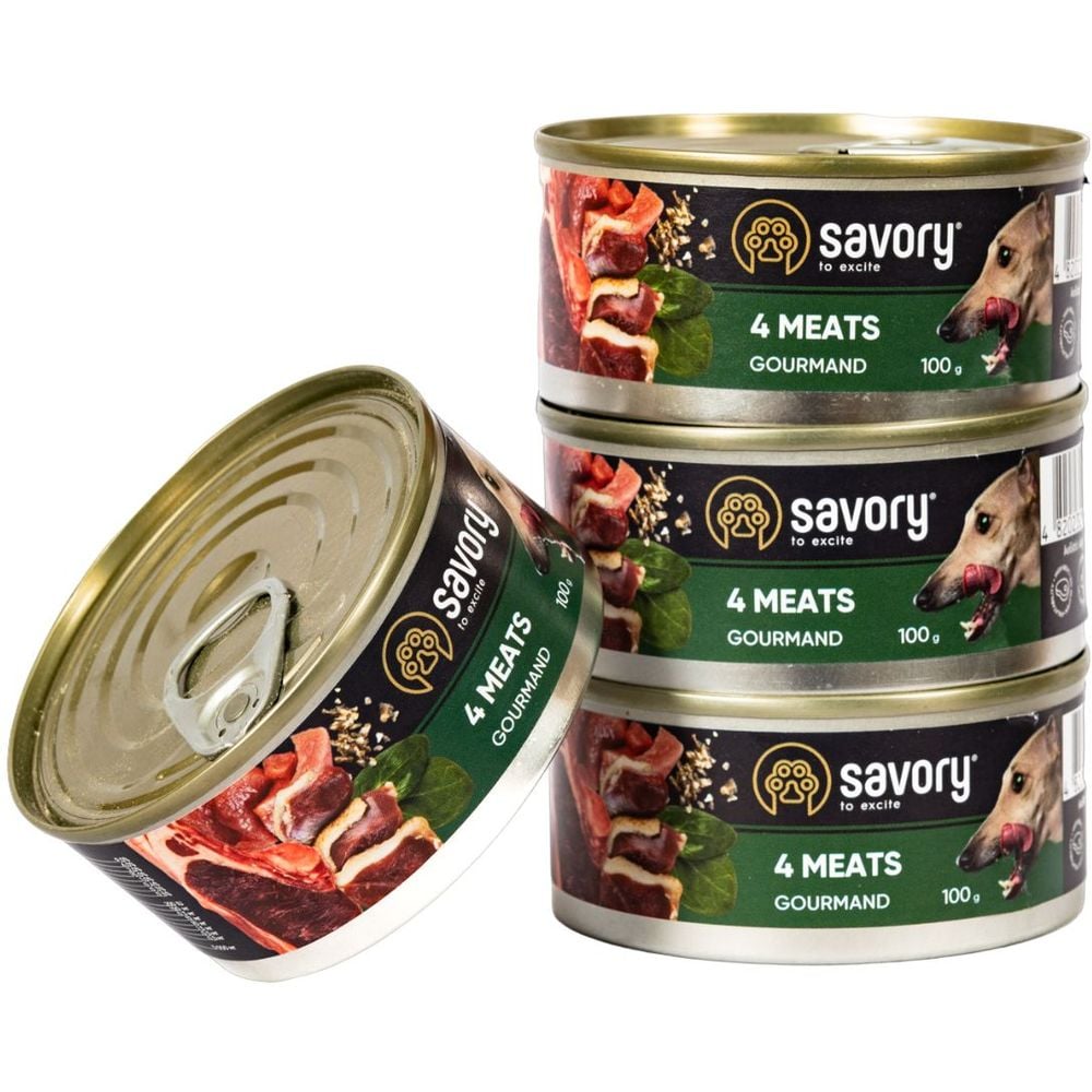 Набір вологих кормів для дорослих собак Savory Gourmand 3+1 з чотирма видами м'яса 400 г (4 шт. х 100 г) - фото 3