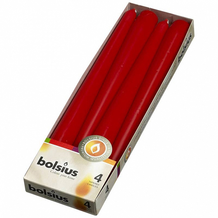 Свечи Bolsius конусные, 24,5х2,4 см, красный, 4 шт. (350941) - фото 1