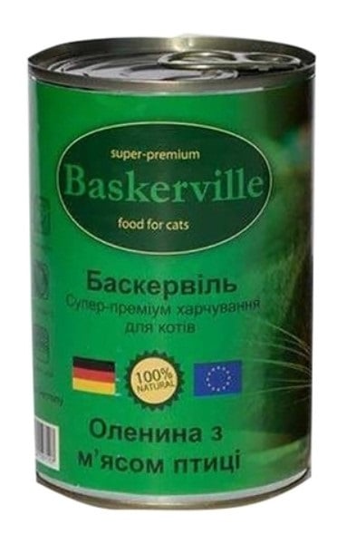 Вологий корм для котів Baskerville Оленина з м’ясом курки, 400 г - фото 1