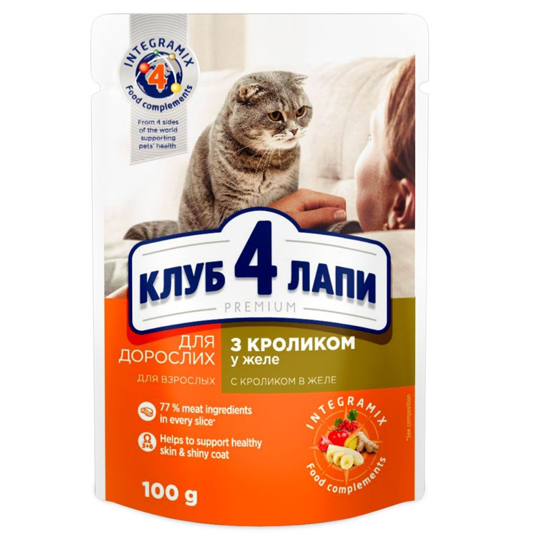 Влажный корм для кошек Club 4 Paws с кроликом в желе, 100 г - фото 1