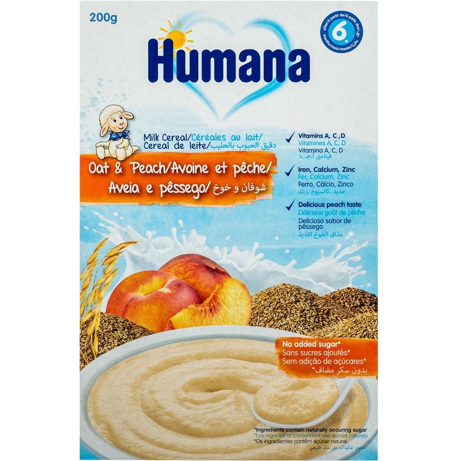 Каша молочна вівсяна Humana Milk Cereal Oat&Peach 200 г - фото 1