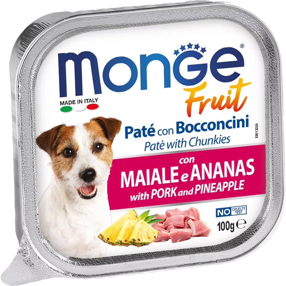 Вологий корм Monge Dog Fruit, для собак усіх порід, зі свининою та ананасом, 100 г - фото 1