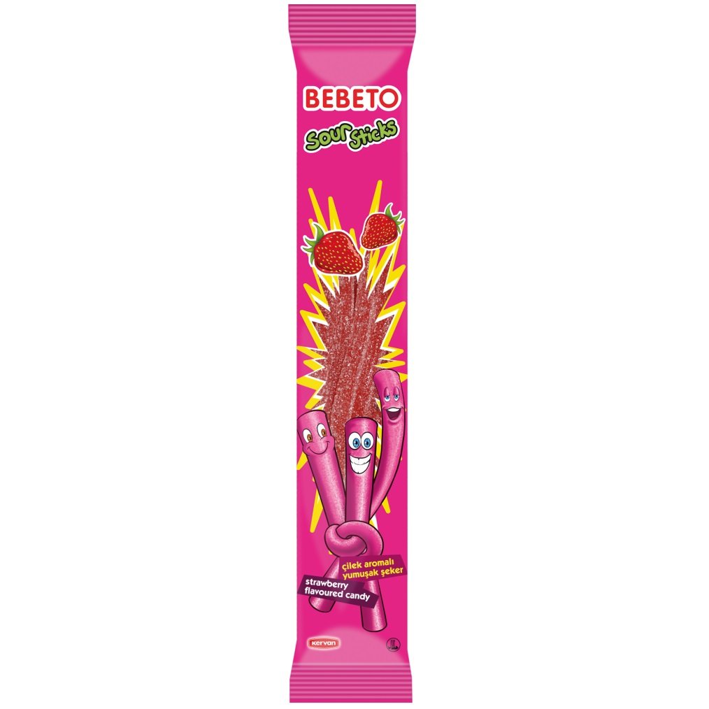 Жевательные конфеты Bebeto Кислые палочки, Клубника, 30 г - фото 1