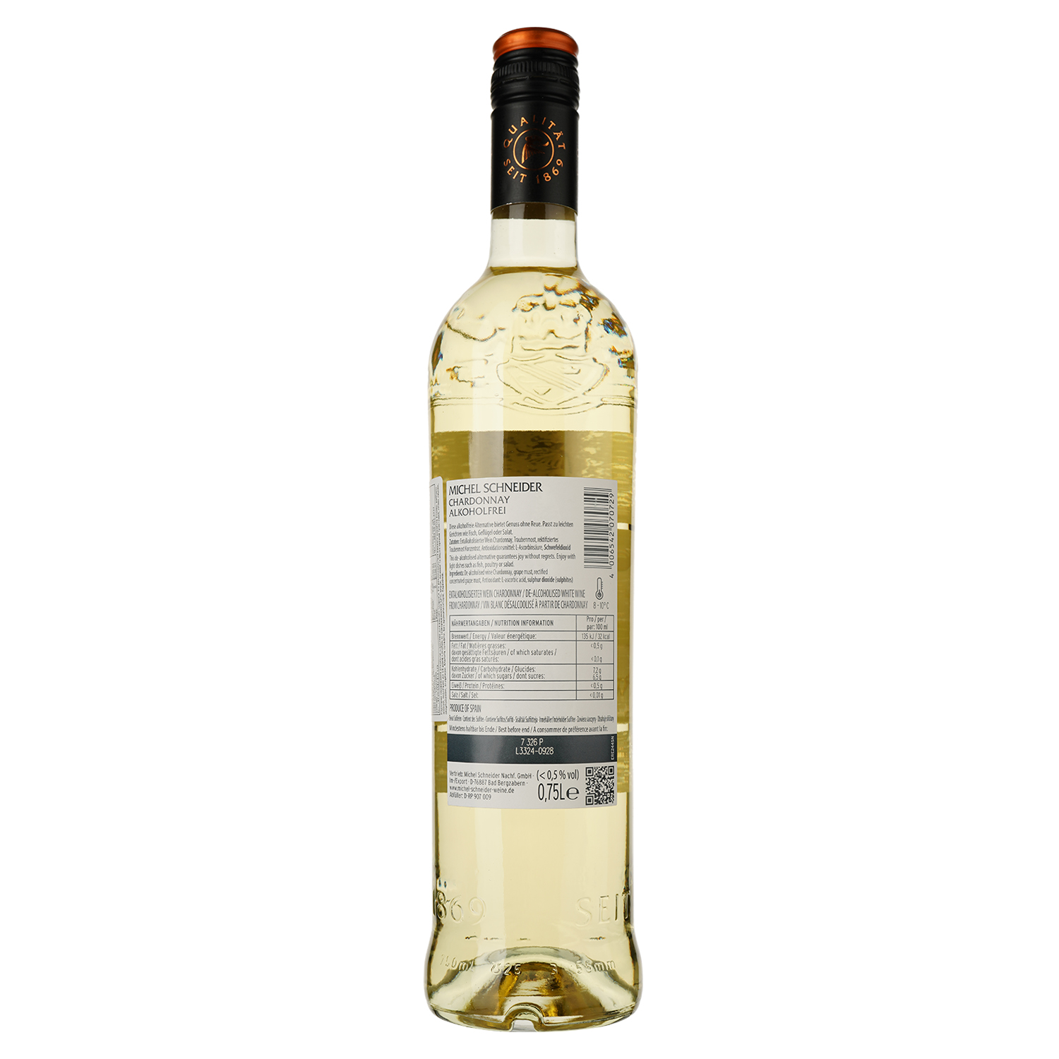 Вино безалкогольное Michel Schneider Zimmermann-Graeff&Muller Chardonnay, белое, полусладкое, 0,5%, 0,75 л - фото 2