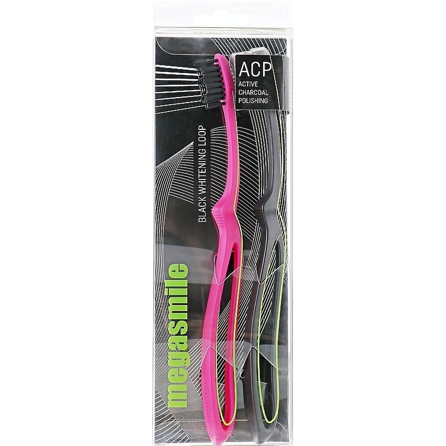 Зубна щітка Megasmile Black Whitening Loop середня чорний з рожевим 2 шт. - фото 1