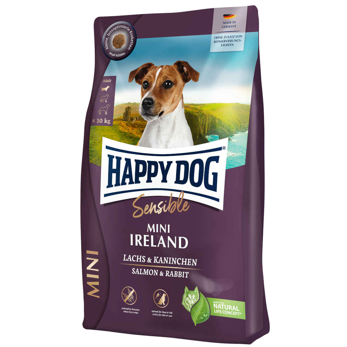 Сухой корм для собак мелких пород для нормализации линьки и при проблемах с кожей Happy Dog Supreme Mini Adult Ireland, с кроликом и лососем, 4 кг (60111) - фото 1