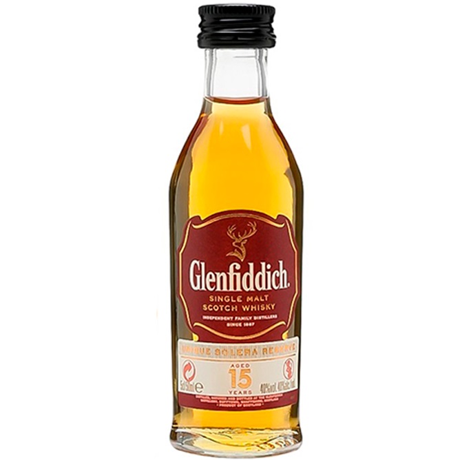 Виски Glenfiddich Single Malt Scotch, 15 лет, 40%, 0,05 л - фото 1