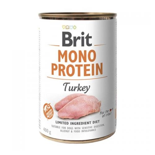 Монопротеїновий вологий корм для собак з чутливим травленням Brit Mono Protein Turkey, з індичкою, 400 г - фото 1