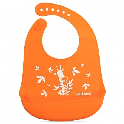 Силиконовый нагрудник с карманом Baboo, оранжевый (90445) - фото 1