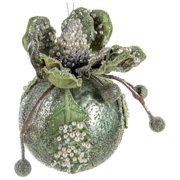 Ялинкова прикраса Lefard Куля з магнолією, 9,5 см, зелений (66-150) - фото 1