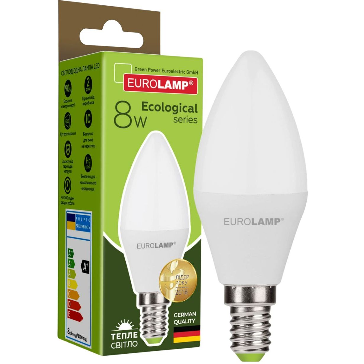 Світлодіодна лампа Eurolamp LED Ecological Series, CL 8W, E14 3000K (50) (LED-CL-08143(P)) - фото 1