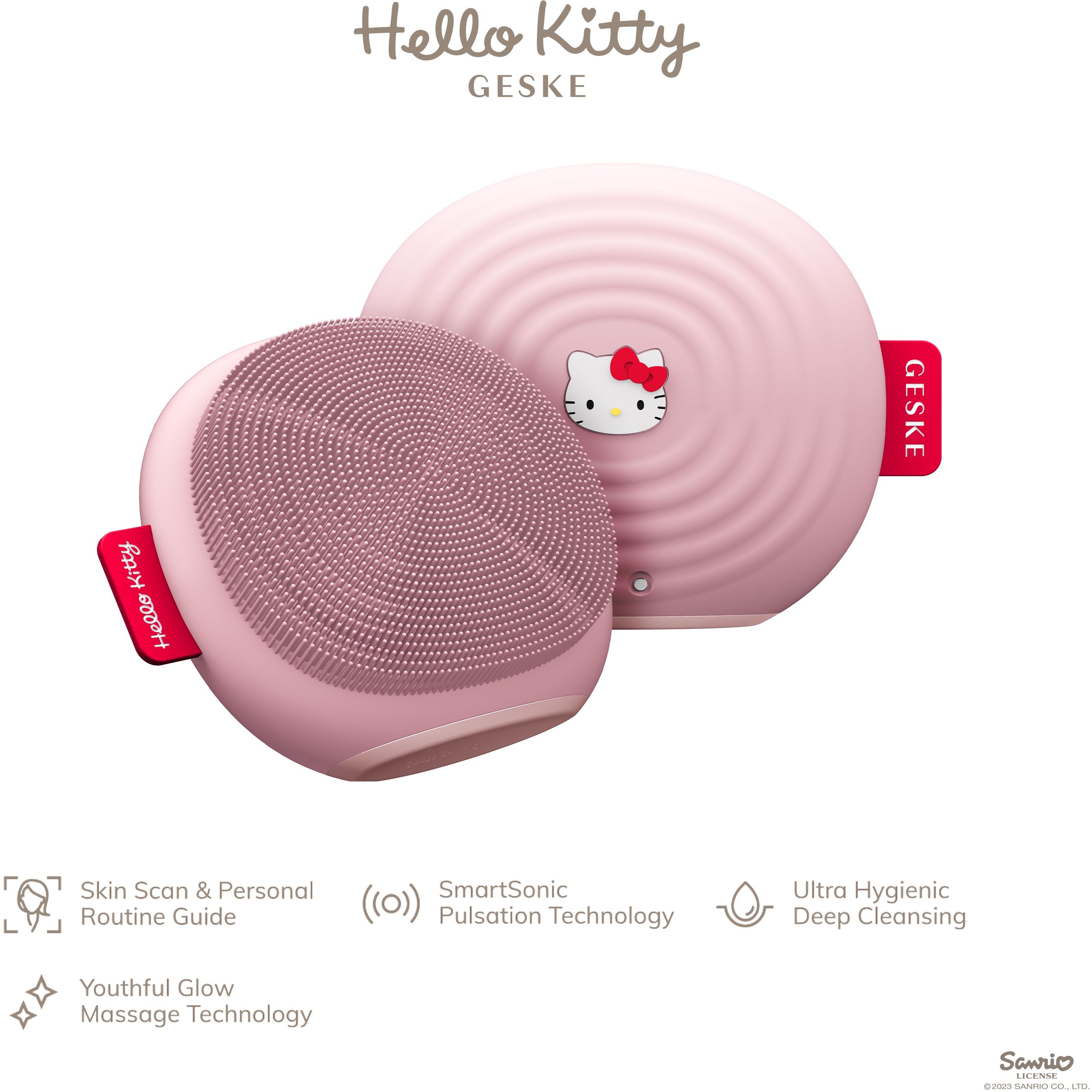 Электронная звуковая щетка для лица GESKE Sonic Facial Brush 4 в 1 by Hello Kitty розовая - фото 3