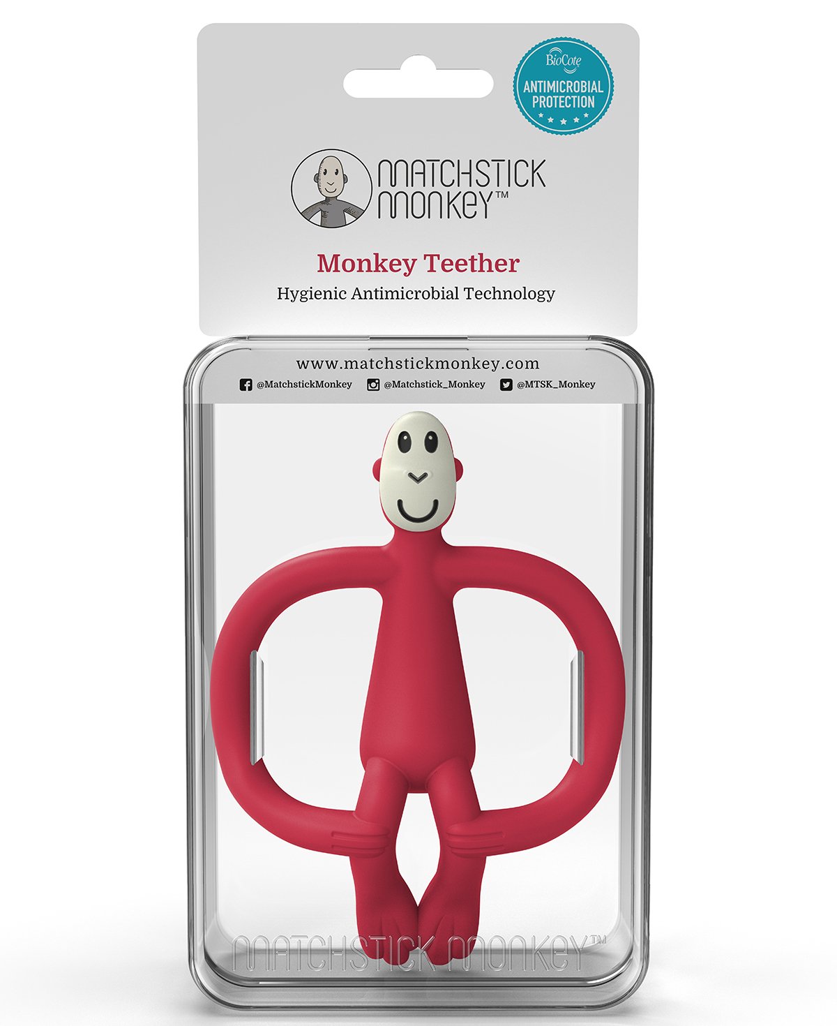 Игрушка-прорезыватель Matchstick Monkey Обезьянка, без хвоста, 11 см, красная (MM-ONT-019) - фото 4