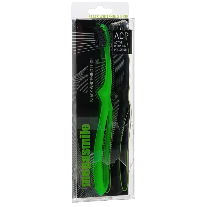 Зубна щітка Megasmile Black Whitening Loop, середня, чорний з зеленим, 2 шт. - фото 1