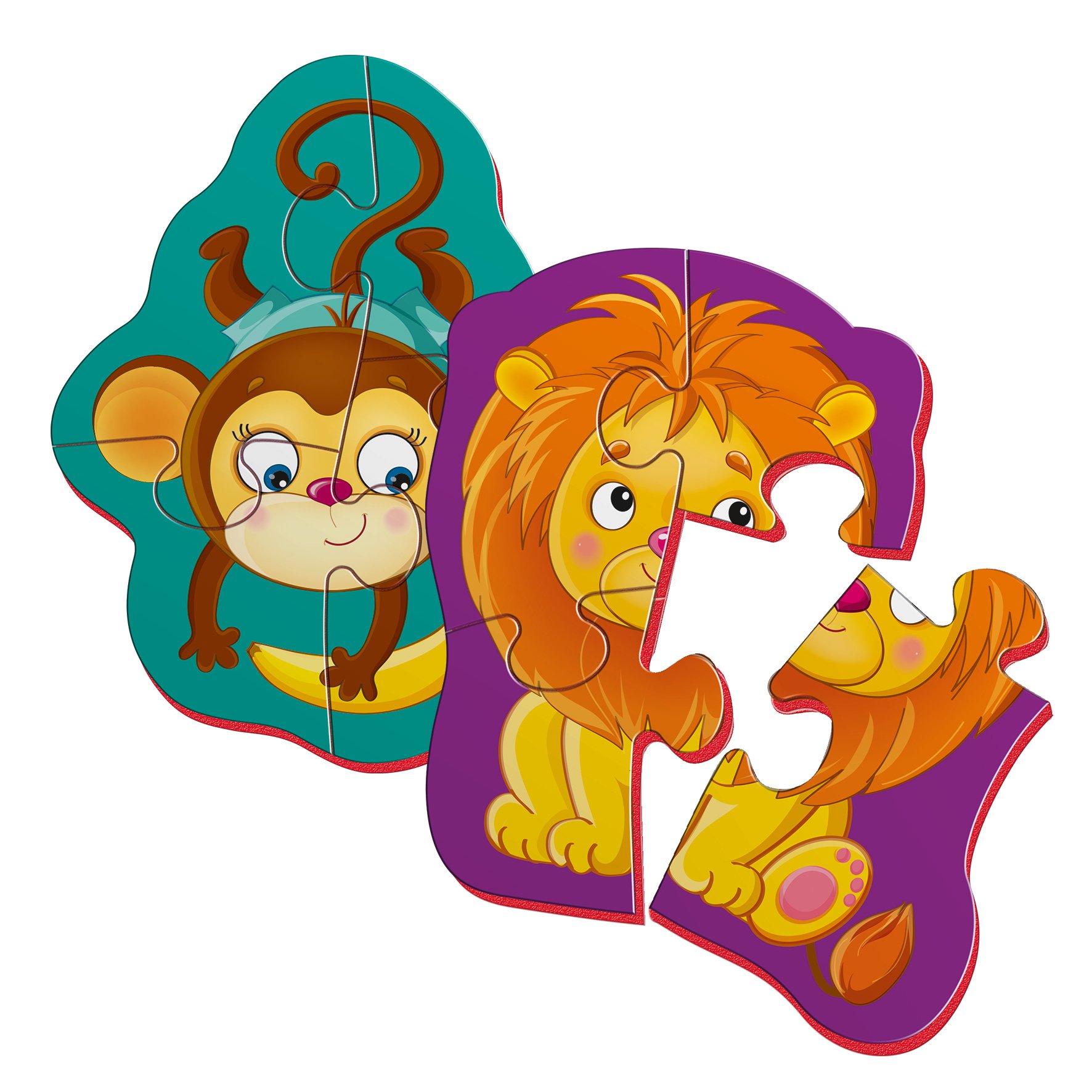 Магнитные бэби пазлы Vladi Toys Львенок и обезьянка, укр. язык, 4 элемента (VT3208-11) - фото 1