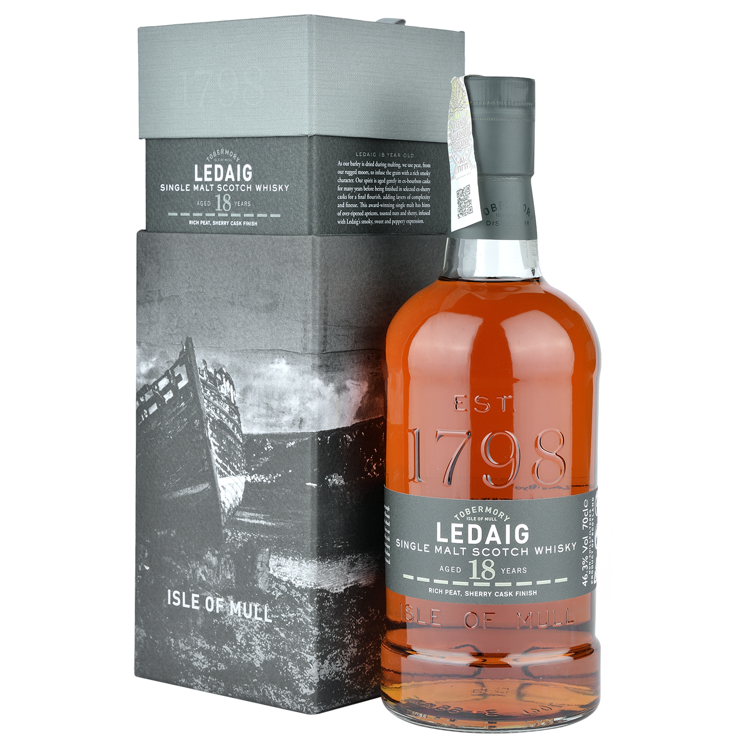 Виски Ledaig Single Malt Scotch Whisky 18 yo, в подарочной упаковке, 46,3%, 0,7 л - фото 1