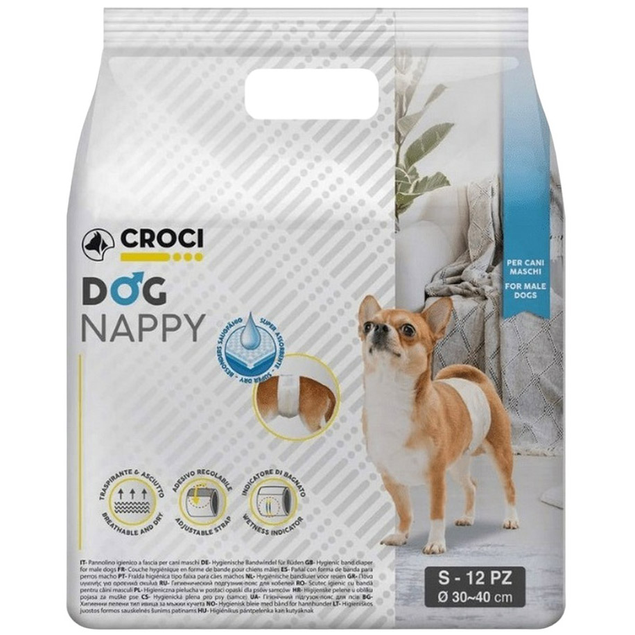 Супервпитывающий подгузник-повязка для кобелей Croci Dog Nappy с эластичной лентой S обхват 30-40 см 12 шт. - фото 1