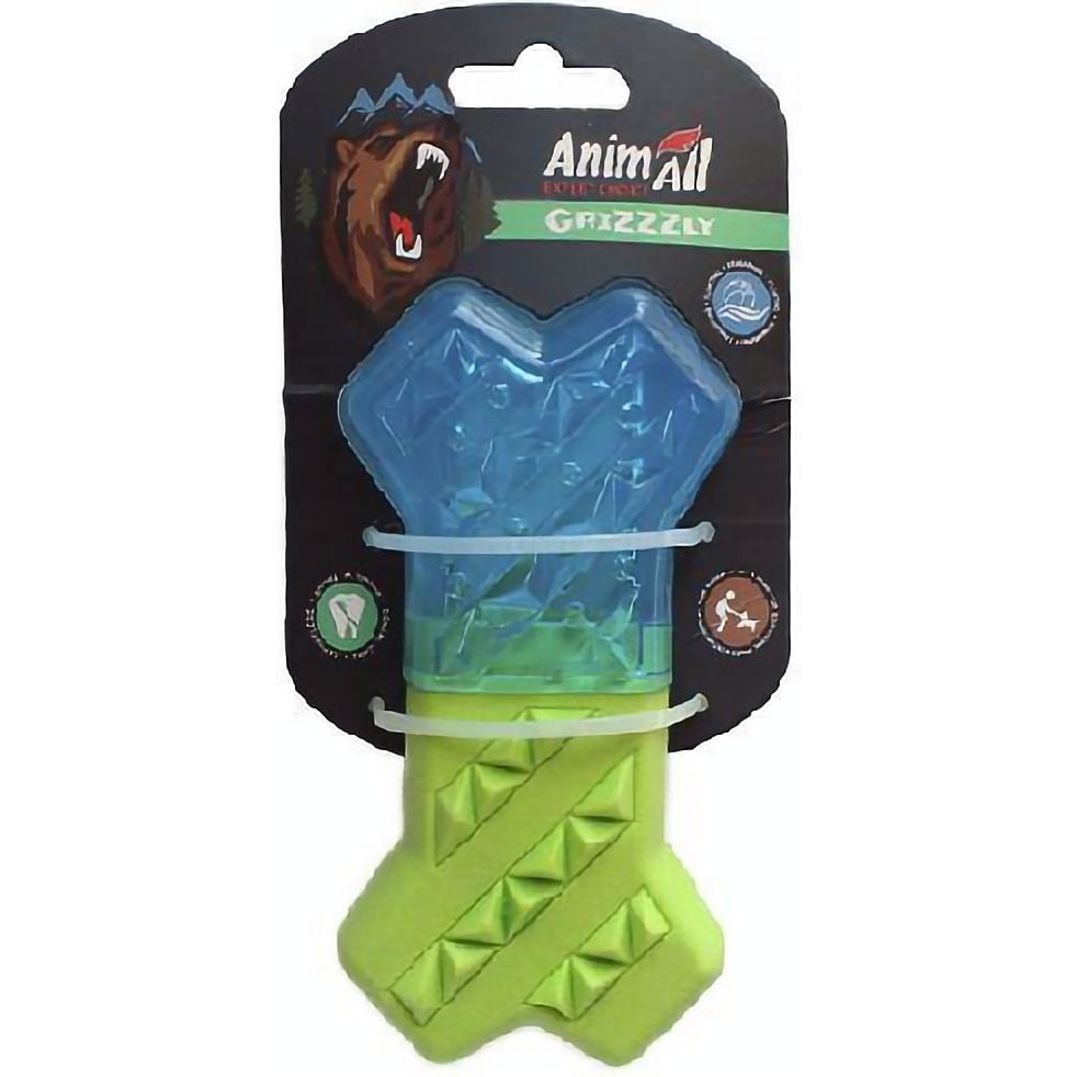 Іграшка для собак AnimAll Fun AGrizZzly Холодна кістка для зубів охолоджуюча синя із зеленим - фото 1