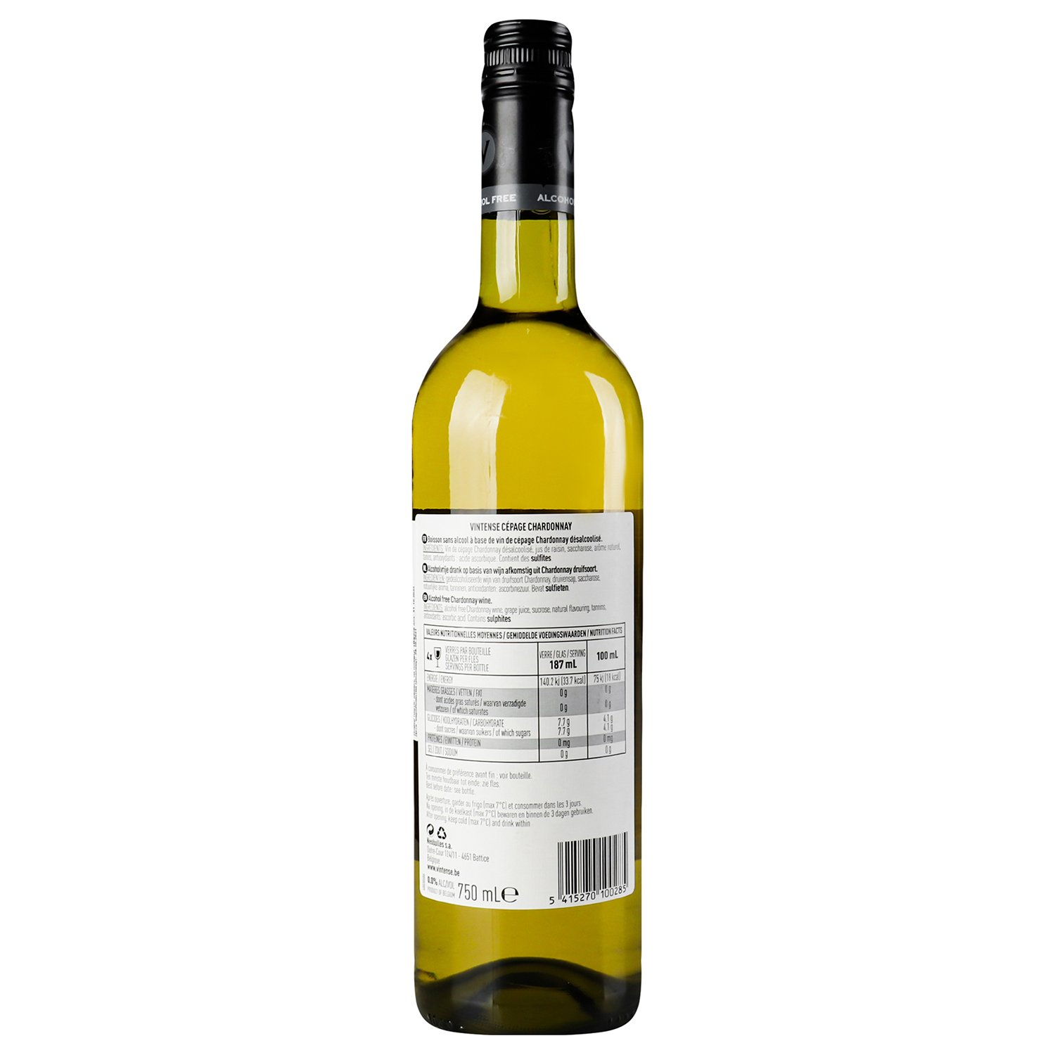 Вино Vintense Chardonnay Alcohol Free, белое, полусухое, 0,75 л (654450) - фото 4