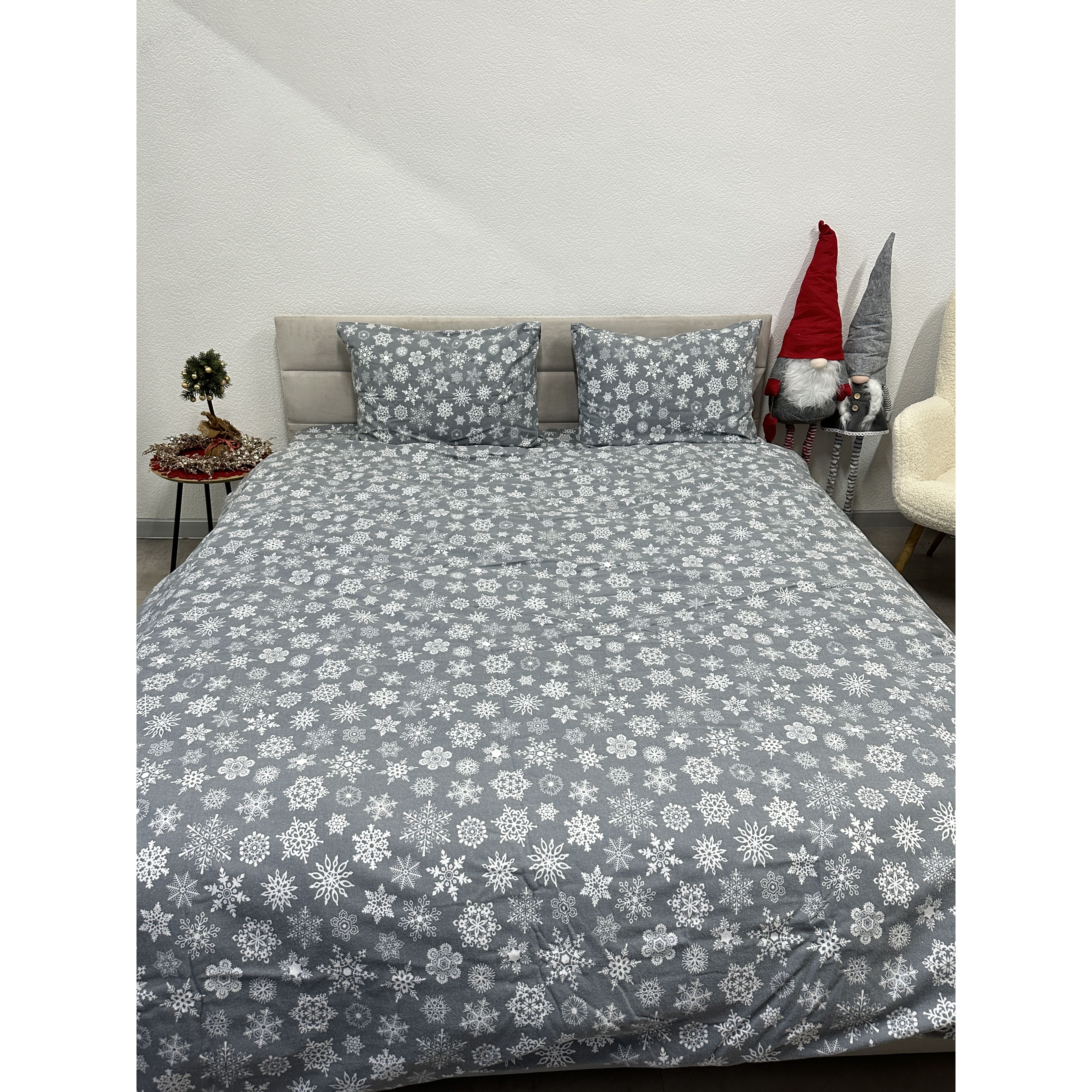 Комплект постельного белья Ecotton Евро 15501 Снежинка на сером (24266) - фото 3