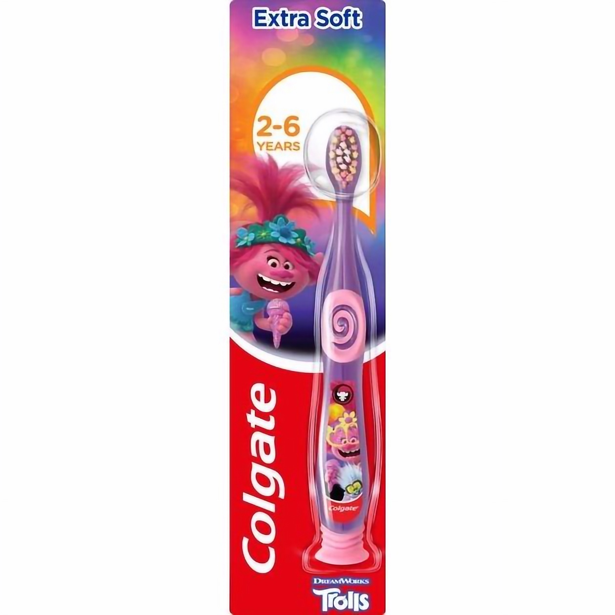 Дитяча зубна щітка Colgate Тролі 2-6 років екстрам'яка на присосці рожева з фіолетовим (2170000000145) - фото 1