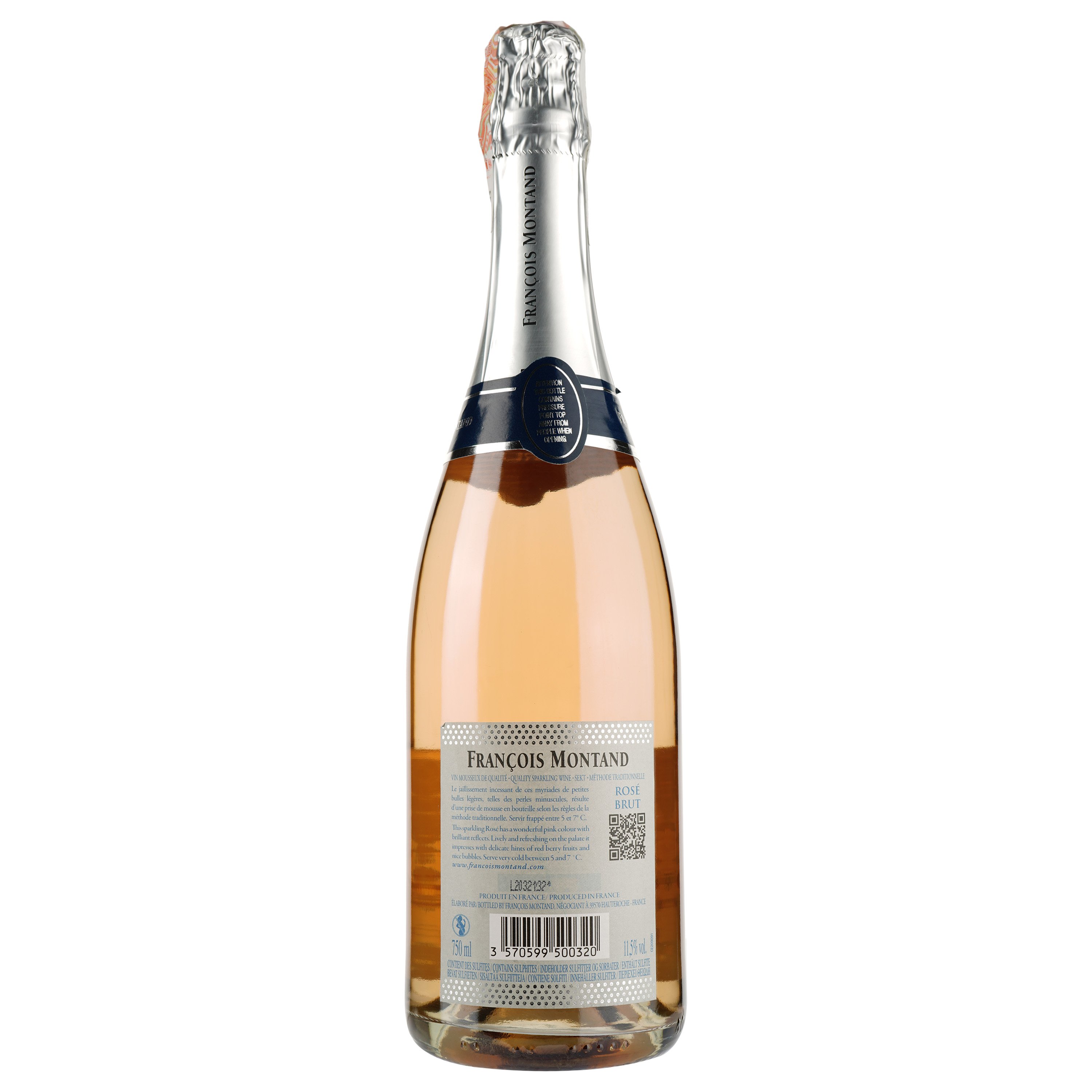Вино игристое Francois Montand Brut Rose, розовое, брют, 11%, 0,75 л (27770) - фото 2