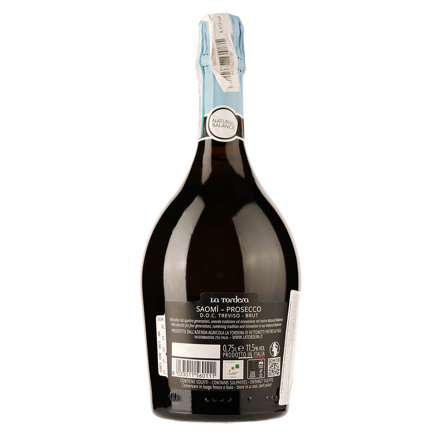 Вино игристое La Tordera Saomi Prosecco DOC Treviso Brut, белое, брют, 0,75 л (1060-21) - фото 2