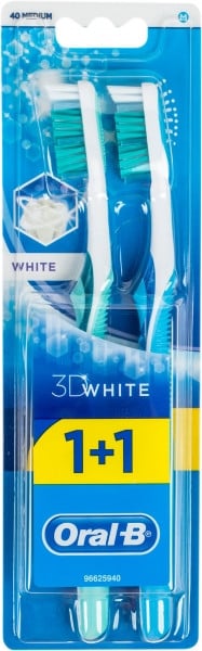 Зубна щітка Oral-B 3D White Відбілювання, середня, блакитна з бірюзовим, 2 шт. - фото 1