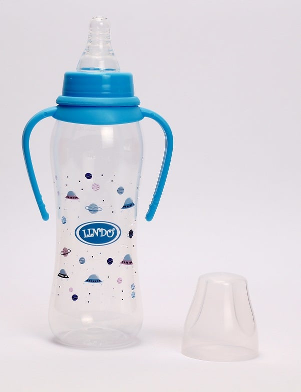 Пляшечка для годування Lindo, вигнута з ручками, 250 мл, блакитний (Li 147 гол) - фото 2