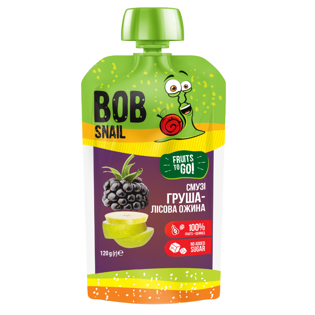 Пюре фруктовое Bob Snail Смузи Груша-Лесная Ежевика, пастеризованное, 120 г - фото 1