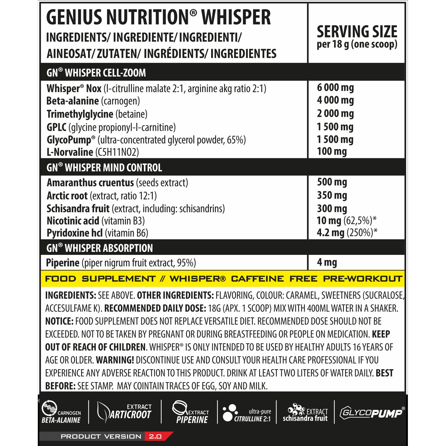 Предтреник Genius Nutrition Whisper 2.0 Green apple 400 г - фото 2