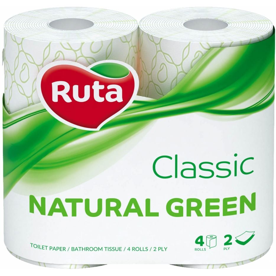 Туалетная бумага Ruta Classic, двухслойная, 4 рулона, зеленый - фото 1